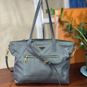 RARE AND AUTHENTIC Prada Tessuto Nylon Saffiano Vela Tote. Color: Olive green